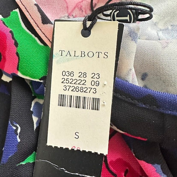 Talbots Dress Black Impressionist Floral Print Long Sleeve Belted Stretch Small - Picture 8 of 9